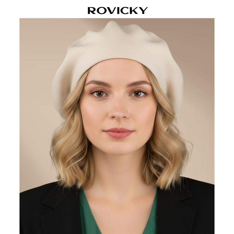 Beiger, universeller Damen-Beret aus Acryl – Rovicky – Bild 7