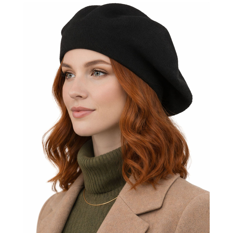 Schwarzes, stilvolles Damen-Barett aus Acryl – Peterson