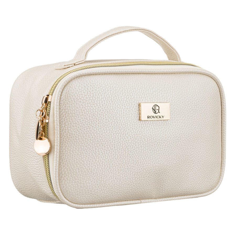 Praktische Kosmetiktasche aus Öko-Leder in Hellbeige – Rovicky