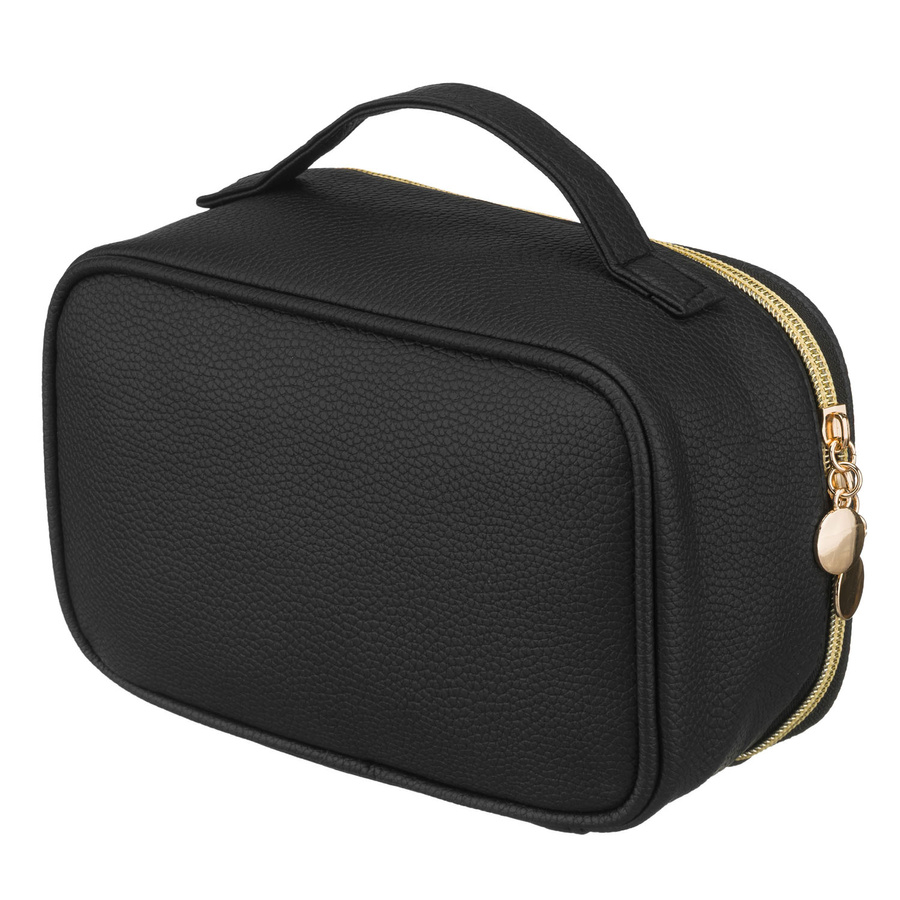 Schwarze, praktische Kosmetiktasche aus Öko-Leder mit Reißverschluss – Rovicky – Bild 3