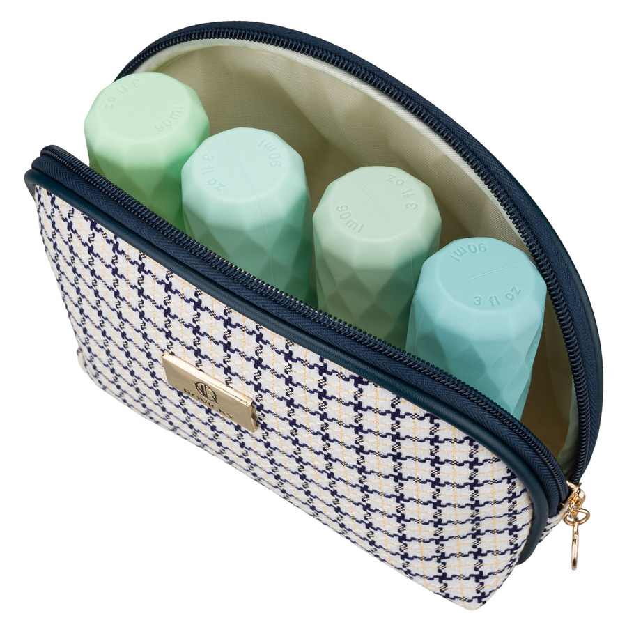 Beige-blaues Damen-Kosmetiktäschchen mit Karomuster, mit Reißverschluss – Rovicky – Bild 6