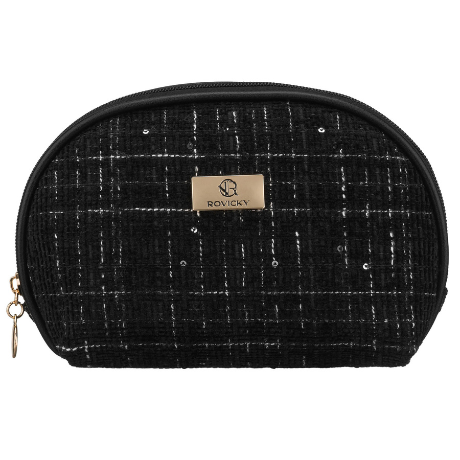 Schwarze Damen-Kosmetiktasche mit Karomuster aus synthetischem Material, ein Fach – Rovicky – Bild 2