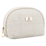 Beige Damen-Kosmetiktasche aus Synthetikmaterial mit dekorativen Pailletten – Rovicky