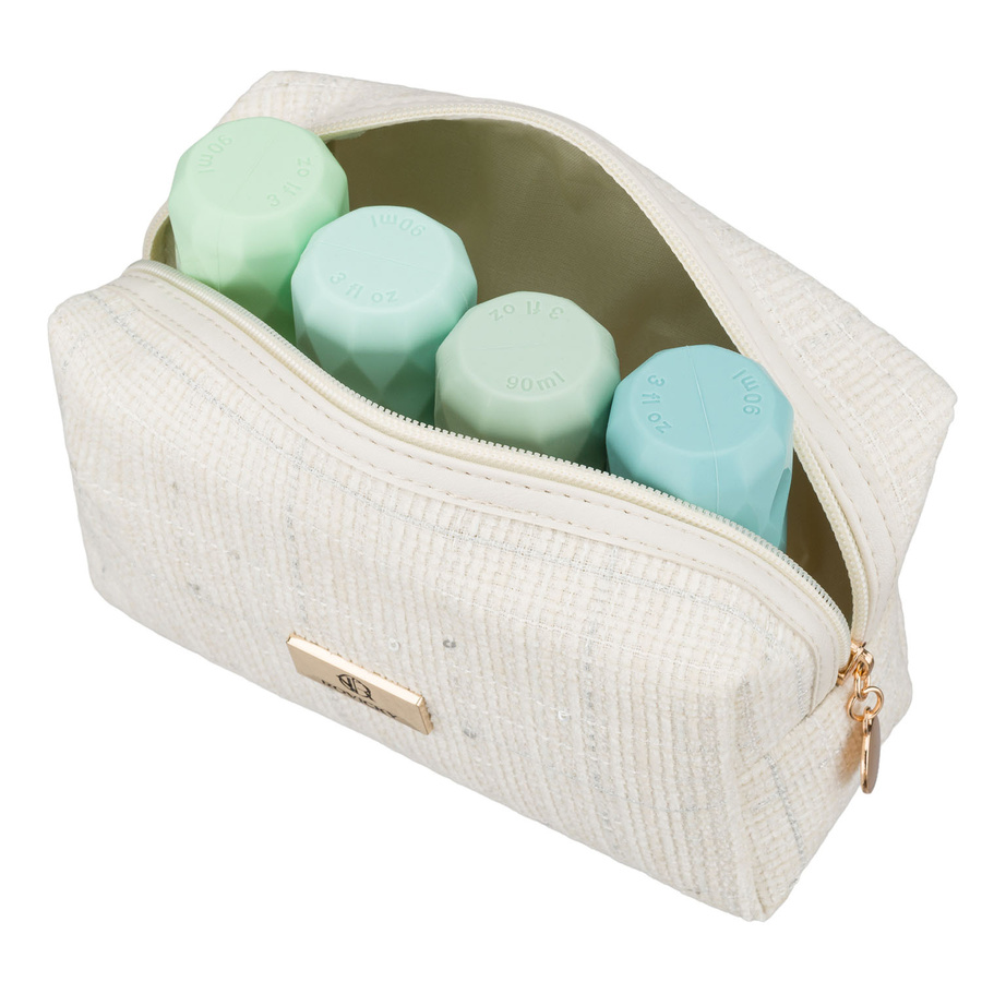 Geräumige Damen-Kosmetiktasche aus synthetischem Material in Beige, mit Reißverschluss – Rovicky – Bild 6