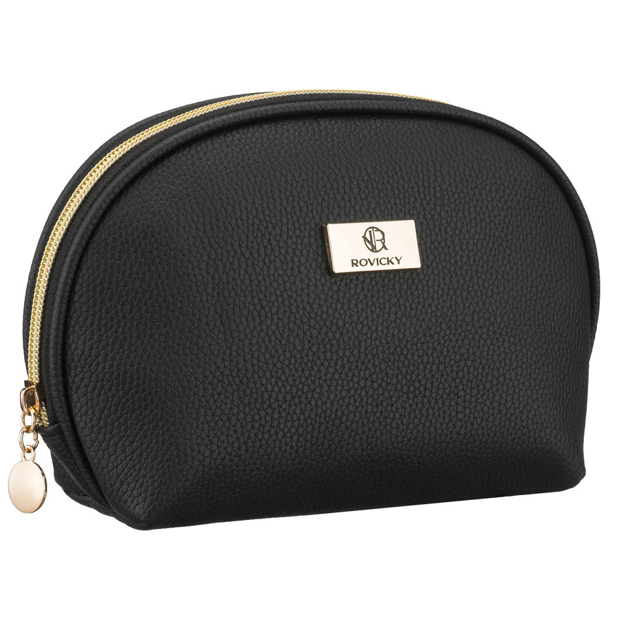 Schwarze Kosmetiktasche aus Öko-Leder mit Reißverschluss - Rovicky