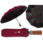 Großer, eleganter und zusammenklappbarer Regenschirm in Burgunderrot – Peterson