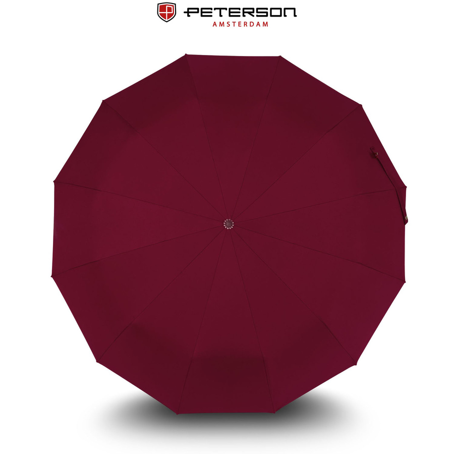 Großer, eleganter und zusammenklappbarer Regenschirm in Burgunderrot – Peterson – Bild 4