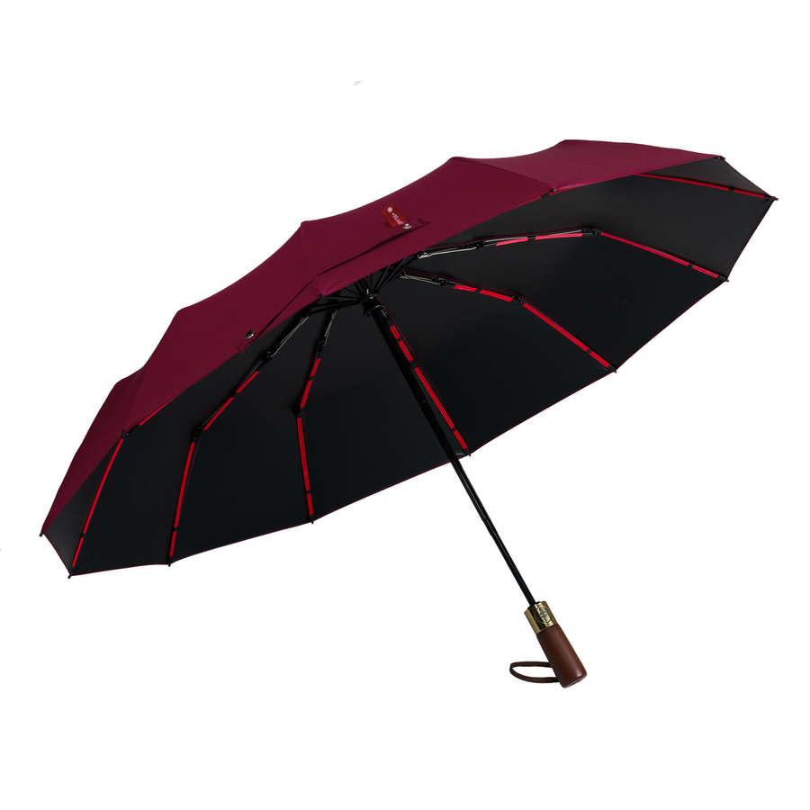 Großer, eleganter und zusammenklappbarer Regenschirm in Burgunderrot – Peterson – Bild 3