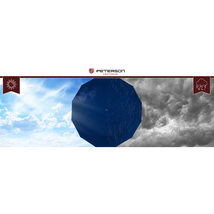 Blauer, großer, eleganter und zusammenklappbarer Regenschirm in Hülle – Peterson – Bild 15