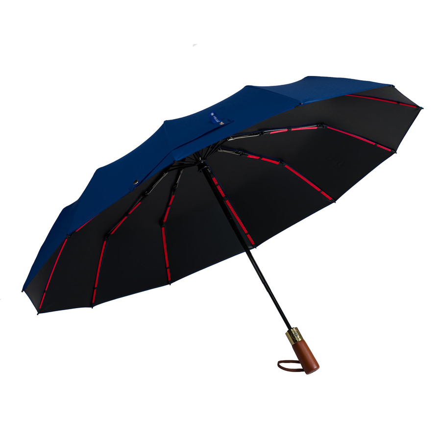 Blauer, großer, eleganter und zusammenklappbarer Regenschirm in Hülle – Peterson – Bild 4
