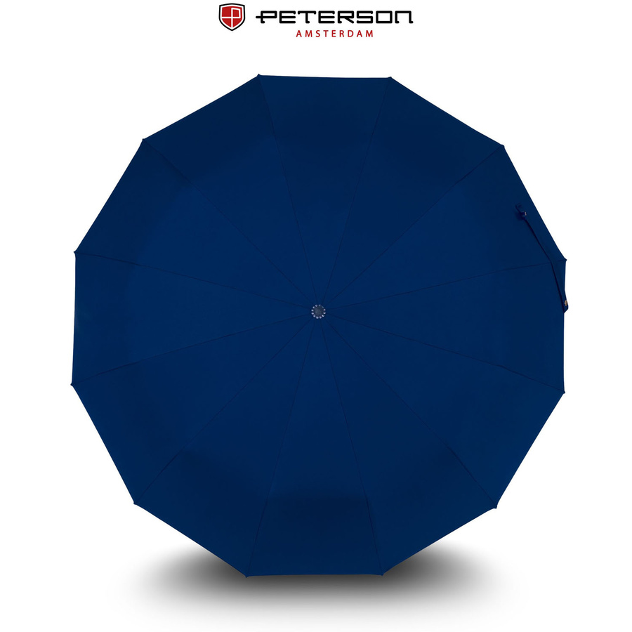 Blauer, großer, eleganter und zusammenklappbarer Regenschirm in Hülle – Peterson – Bild 3