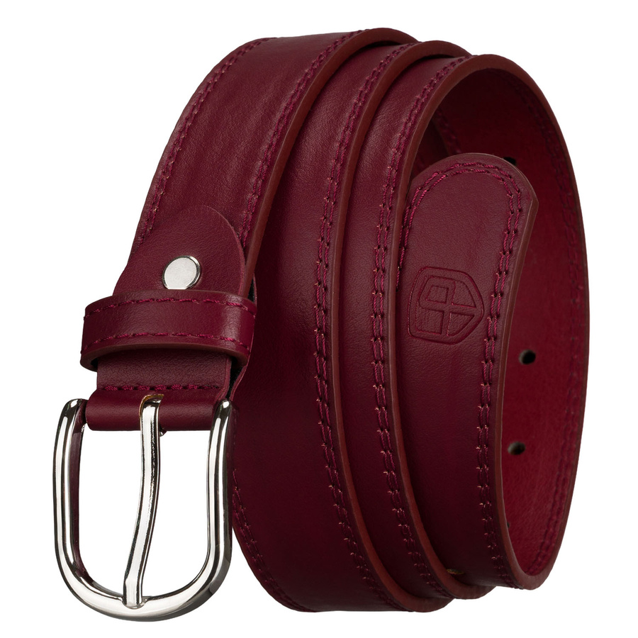 Burgunder Damen-Gürtel aus Öko-Leder mit klassischer, silberner Schnalle – Peterson