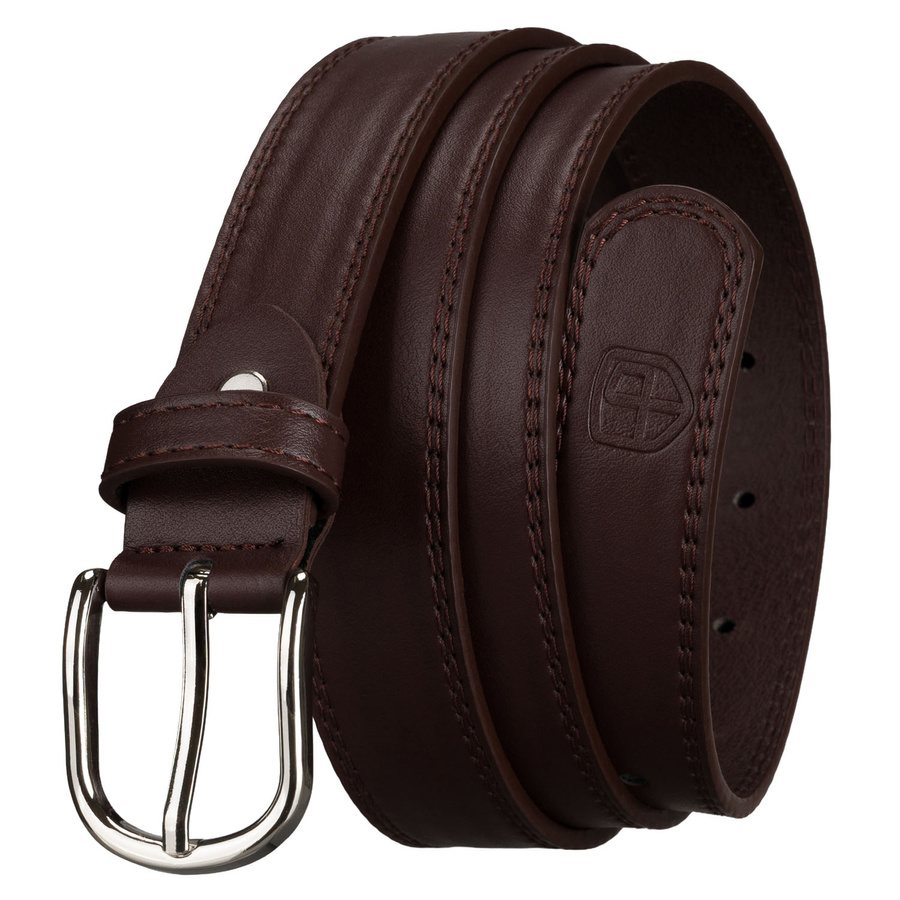 Schmaler Damen-Gürtel aus Öko-Leder in Braun mit klassischer silberner Schnalle – Peterson