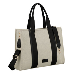 Großer Damen-Shopper in Beige-Schwarz aus Pomialid-Faser und Öko-Leder – Rovicky