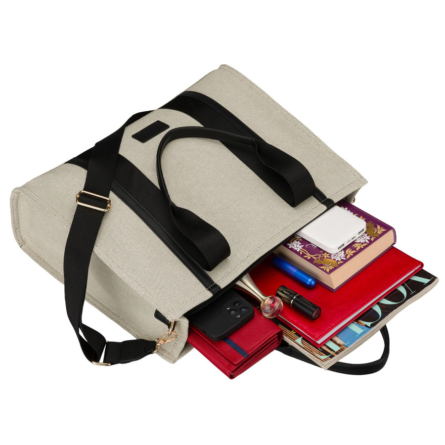 Großer Damen-Shopper in Beige-Schwarz aus Pomialid-Faser und Öko-Leder – Rovicky – Bild 11