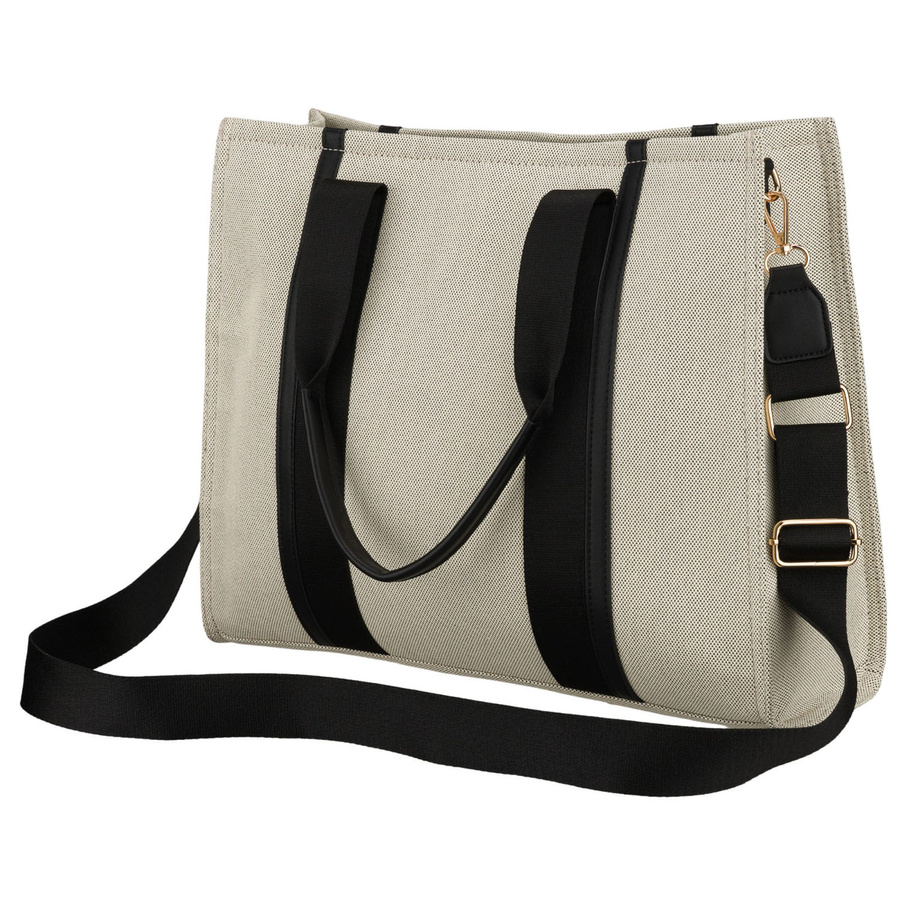 Großer Damen-Shopper in Beige-Schwarz aus Pomialid-Faser und Öko-Leder – Rovicky – Bild 5