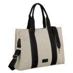 Großer Damen-Shopper in Beige-Schwarz aus Pomialid-Faser und Öko-Leder – Rovicky