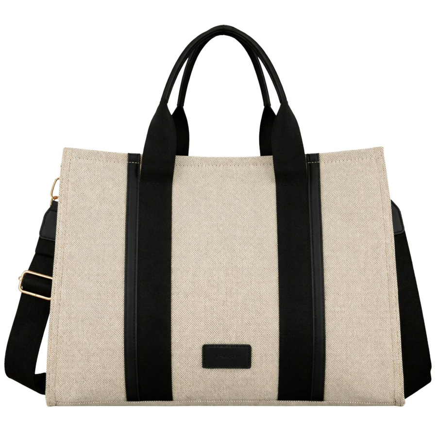 Großer Damen-Shopper in Beige-Schwarz aus Pomialid-Faser und Öko-Leder – Rovicky – Bild 4