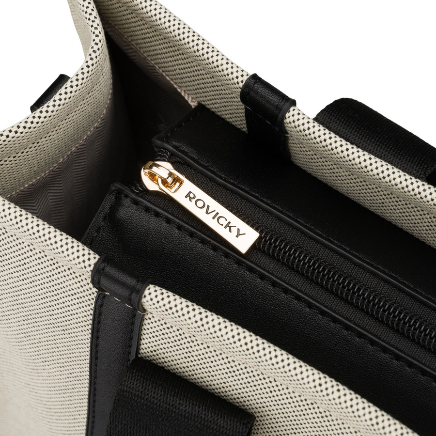 Großer Damen-Shopper in Beige-Schwarz aus Pomialid-Faser und Öko-Leder – Rovicky – Bild 10
