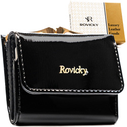 Schwarze, kleine Damen-Geldbörse aus Leder mit Bügelverschluss und Druckknopf – Rovicky