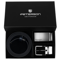 Geschenkset: beidseitiger Gürtel aus Leder in Marineblau und Schwarz – Peterson