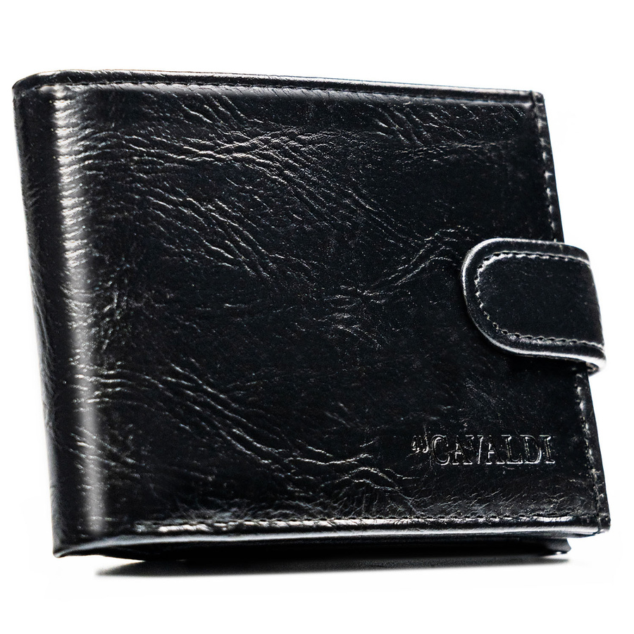 Schwarze Herren-Geldbörse aus Öko-Leder mit Druckknopfverschluss - 4U Cavaldi