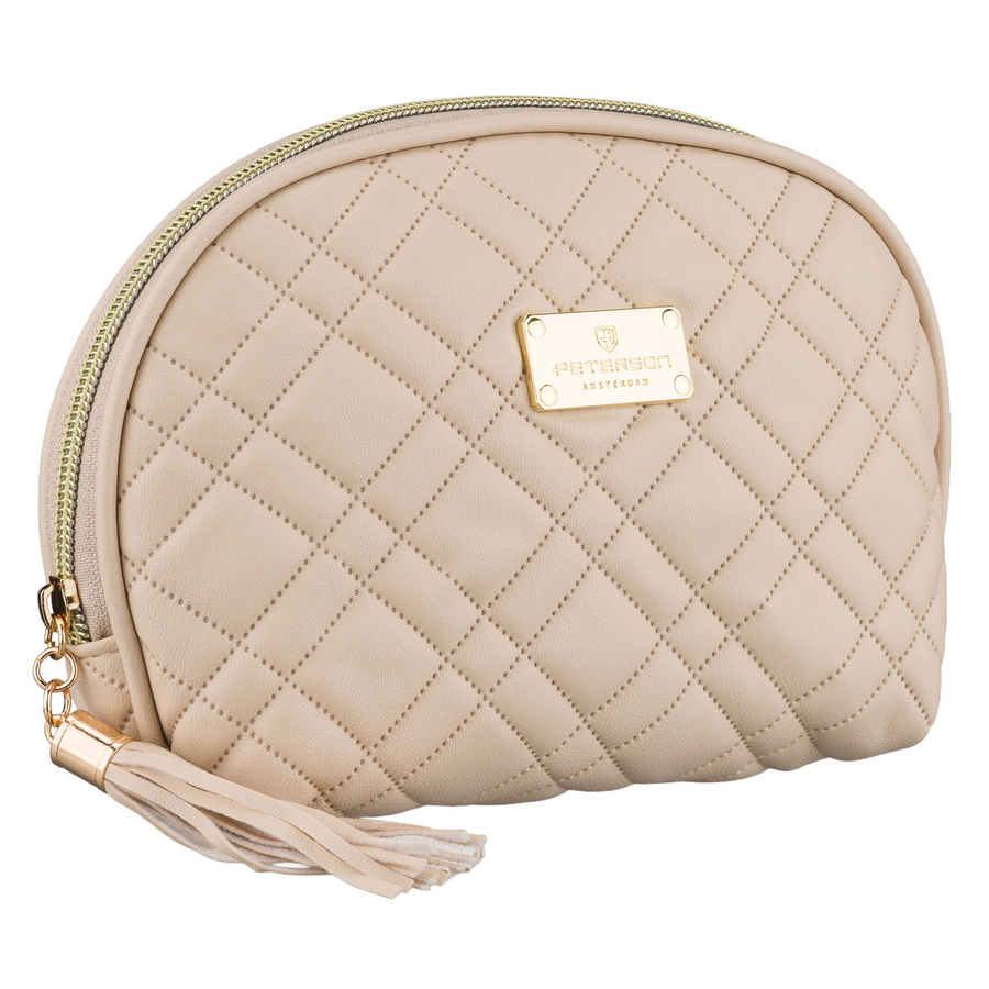 Kosmetiktasche aus synthetischem Material in Beige, einteilig mit Reißverschluss - Peterson