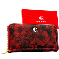 Damen-Geldbörse-Stiftetui aus Öko-Leder in roter Farbe, mit Blumenmuster überzogen – Rovicky