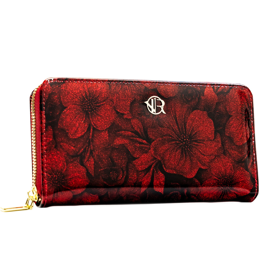 Damen-Geldbörse-Stiftetui aus Öko-Leder in roter Farbe, mit Blumenmuster überzogen - Rovicky – Bild 2