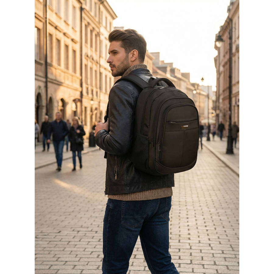 Städtischer, geräumiger Rucksack aus Polyester in schwarzer Farbe mit Laptopfach - Peterson – Bild 2