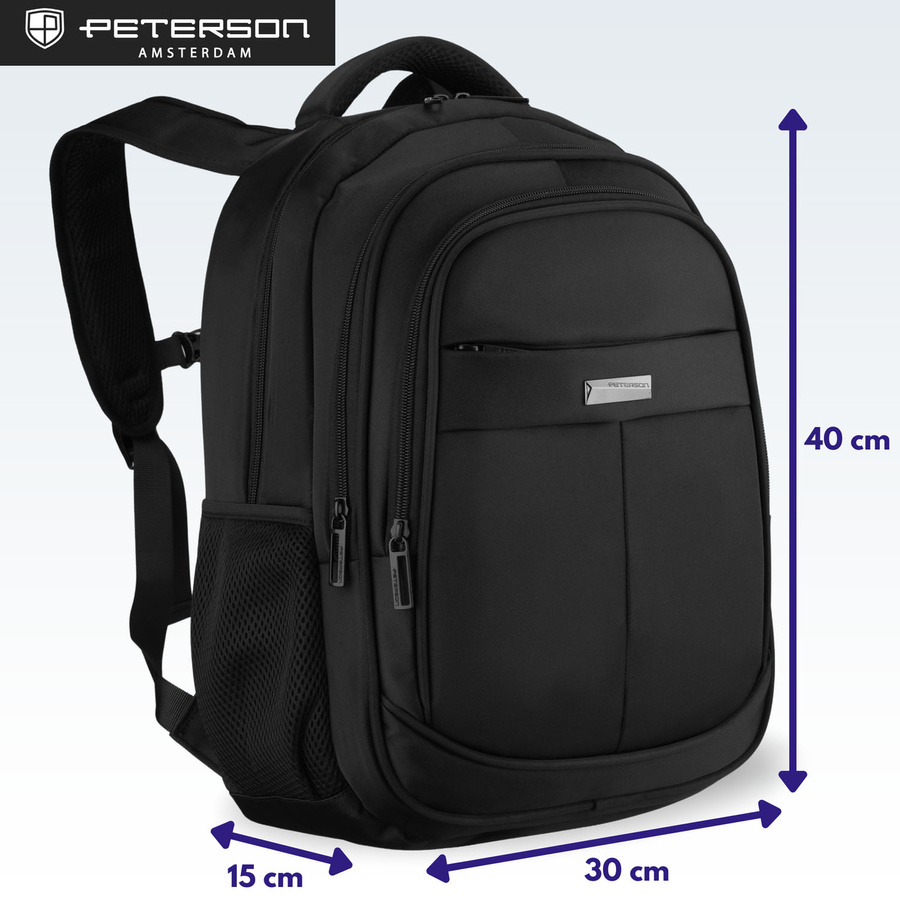 Städtischer, geräumiger Rucksack aus Polyester in schwarzer Farbe mit Laptopfach - Peterson – Bild 5