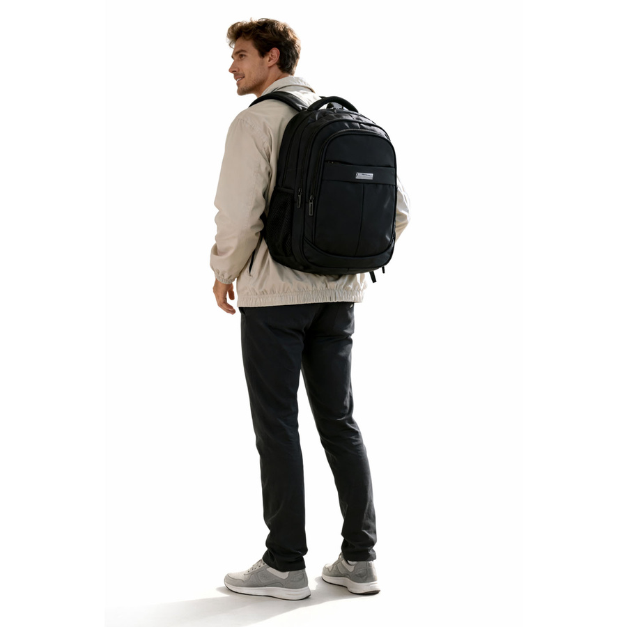 Städtischer, geräumiger Rucksack aus Polyester in schwarzer Farbe mit Laptopfach - Peterson – Bild 6