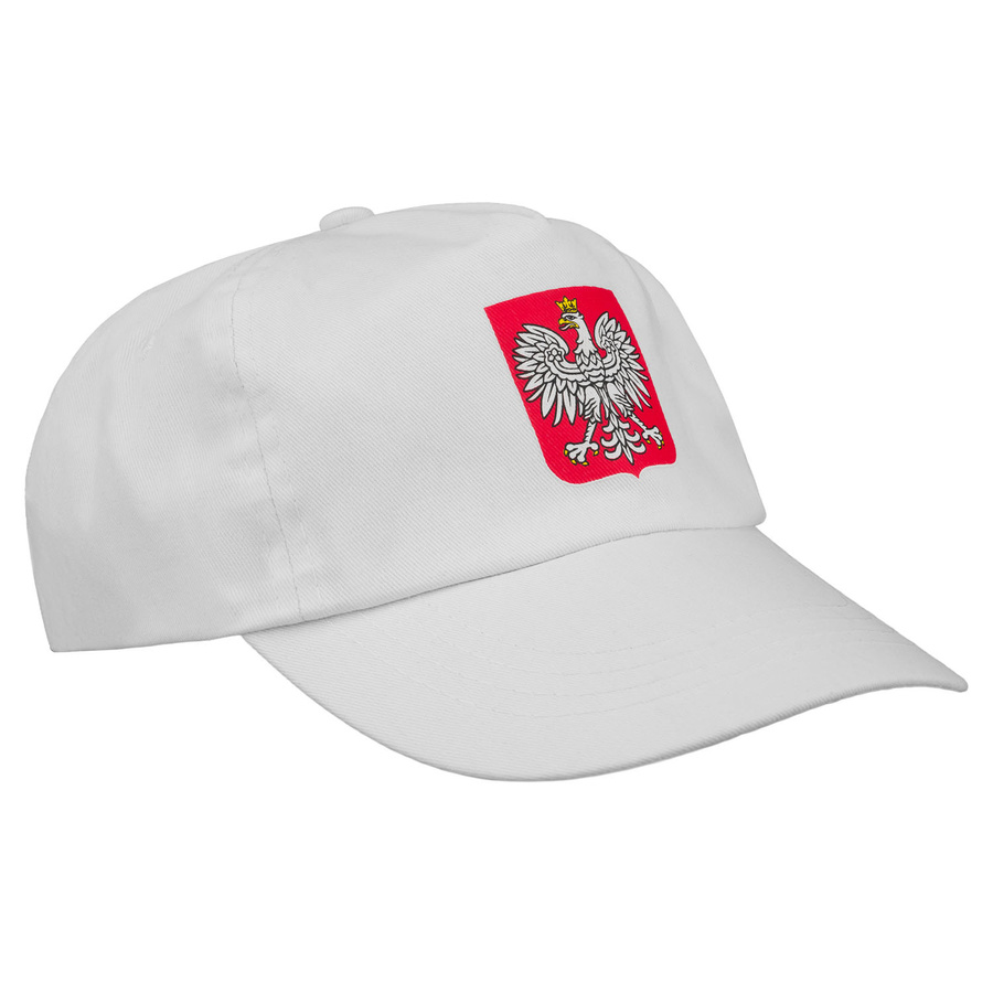 Weiße Baumwollkappe mit Schirm - Baseballmütze mit polnischem Wappen