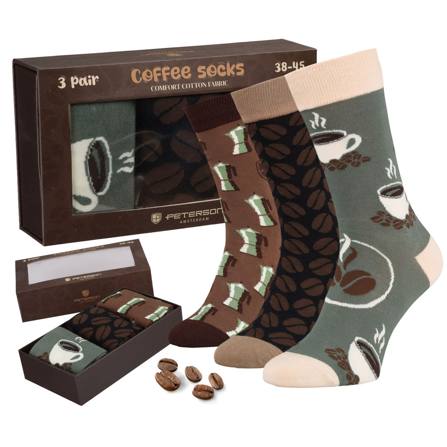 Set Herren-Socken mit verschiedenen Kaffeemotiven in Größe 38-44 - Peterson