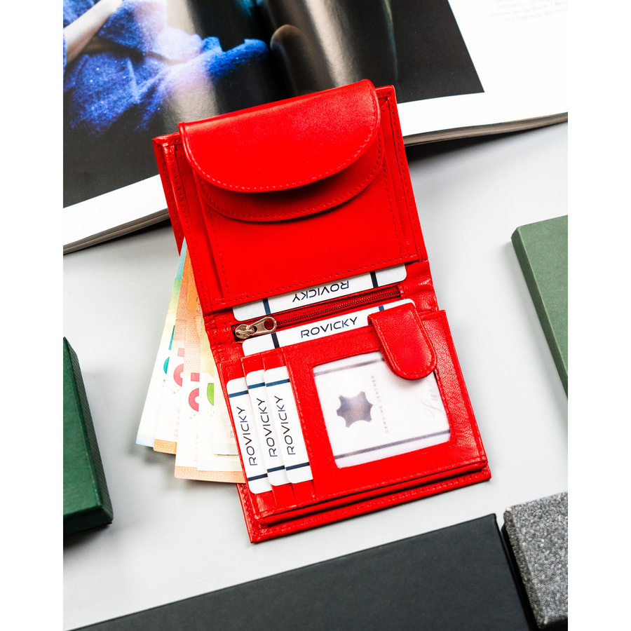 Kleine Damen-Geldbörse aus echtem Leder in Rot mit Druckknopf - 4U Cavaldi – Bild 5