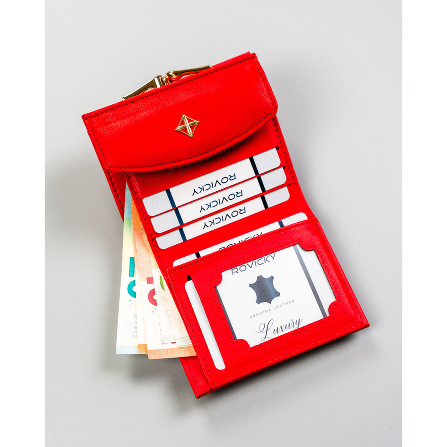 Kleine Damen-Geldbörse aus Öko-Leder in Rot, mit Druckknopf und Bügelverschluss - Milano Design – Bild 6
