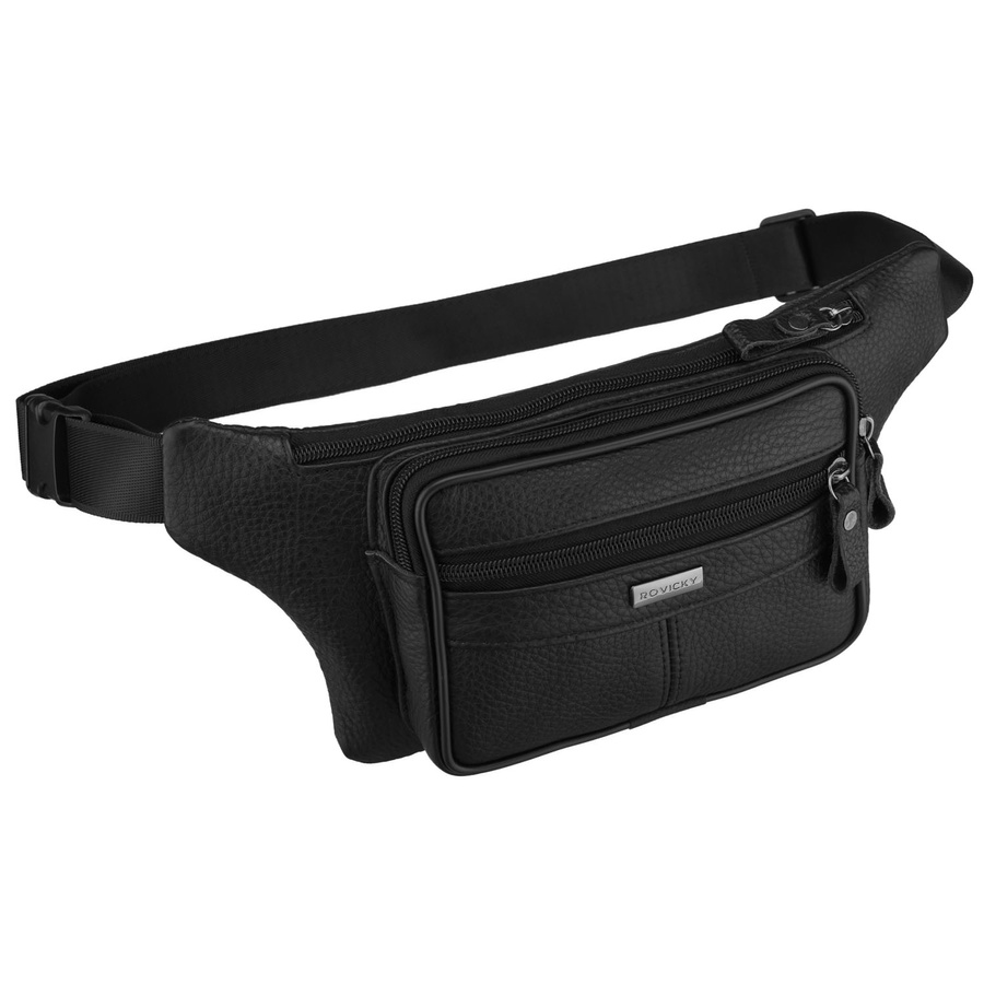 Schwarze Herrengürteltasche aus Leder mit Reißverschluss - Rovicky