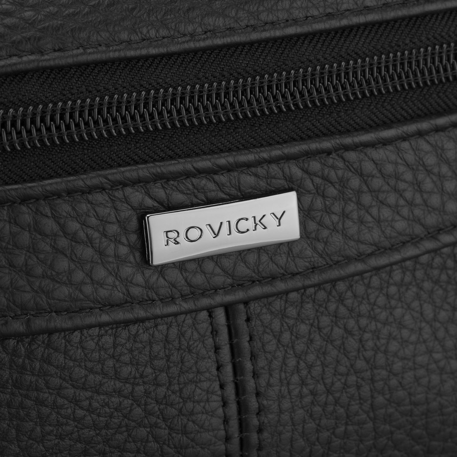 Schwarze Herrengürteltasche aus Leder mit Reißverschluss - Rovicky – Bild 4