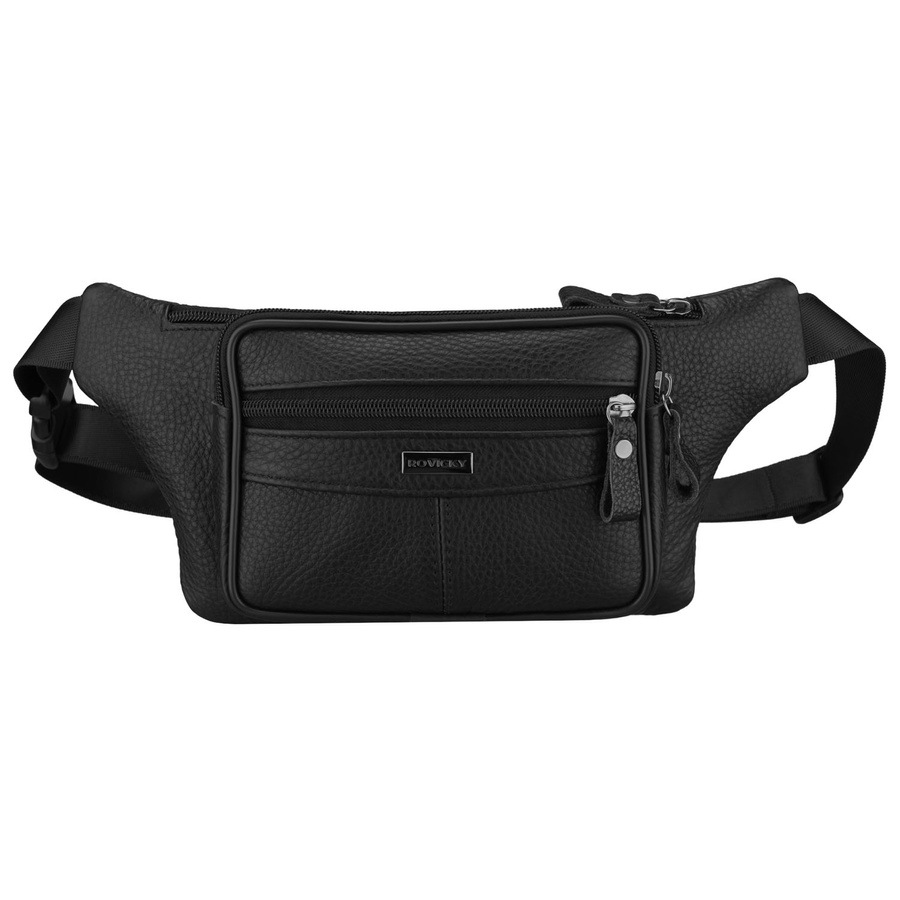 Schwarze Herrengürteltasche aus Leder mit Reißverschluss - Rovicky – Bild 2