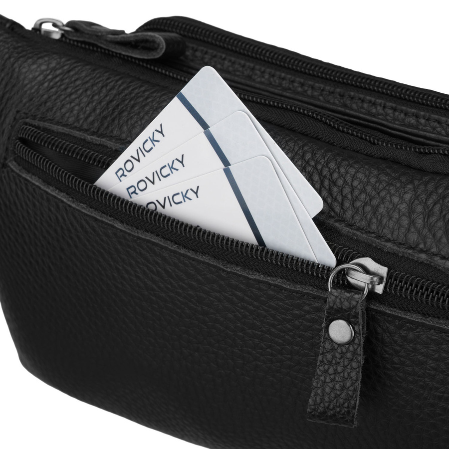 Schwarze Herrengürteltasche aus Leder mit Reißverschluss - Rovicky – Bild 6