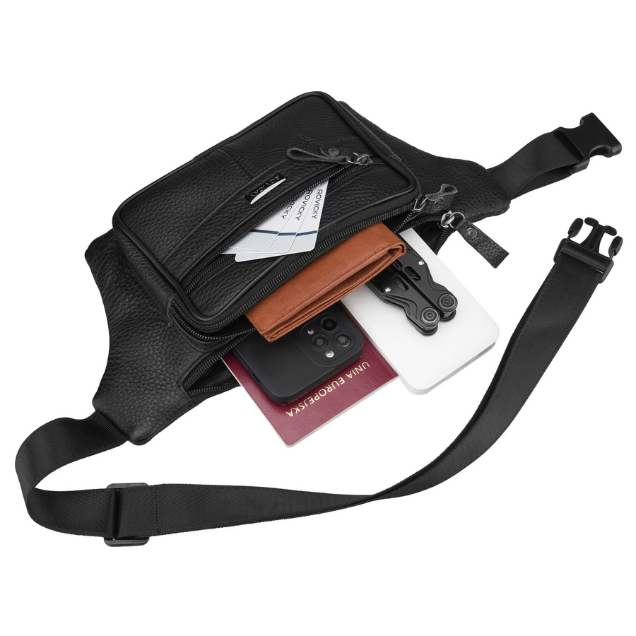 Schwarze Herrengürteltasche aus Leder mit Reißverschluss - Rovicky – Bild 8