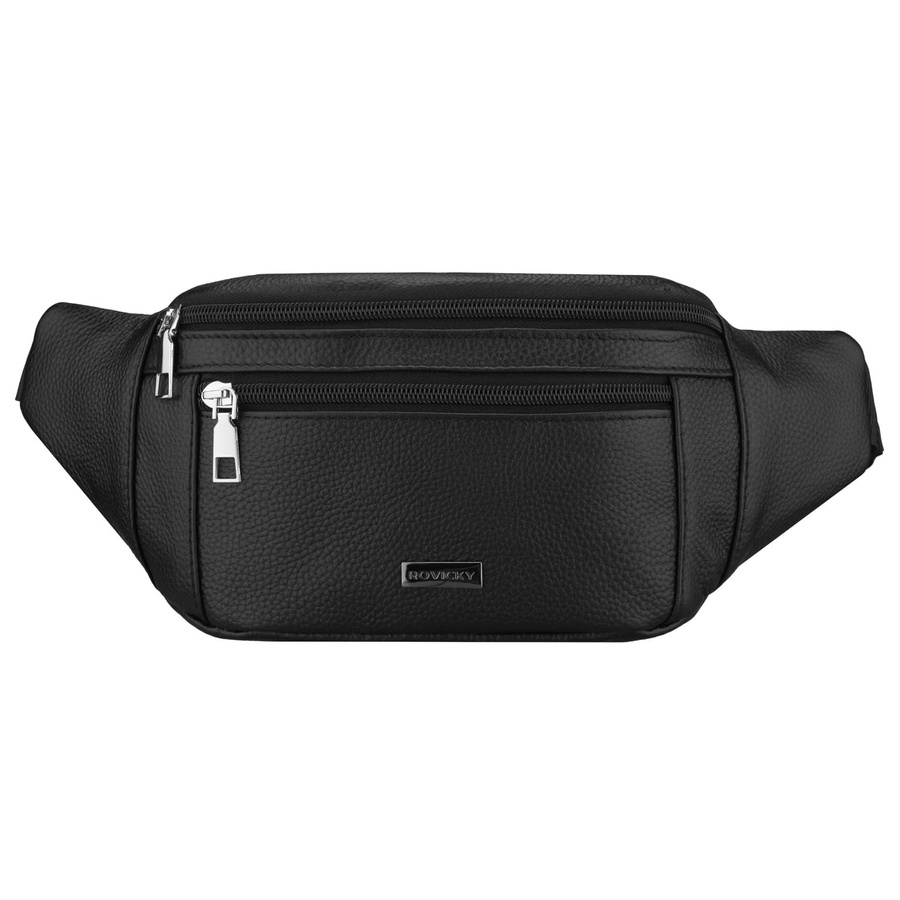 Schwarze Herrengürteltasche aus echtem Leder, ein Kammer - Rovicky – Bild 2