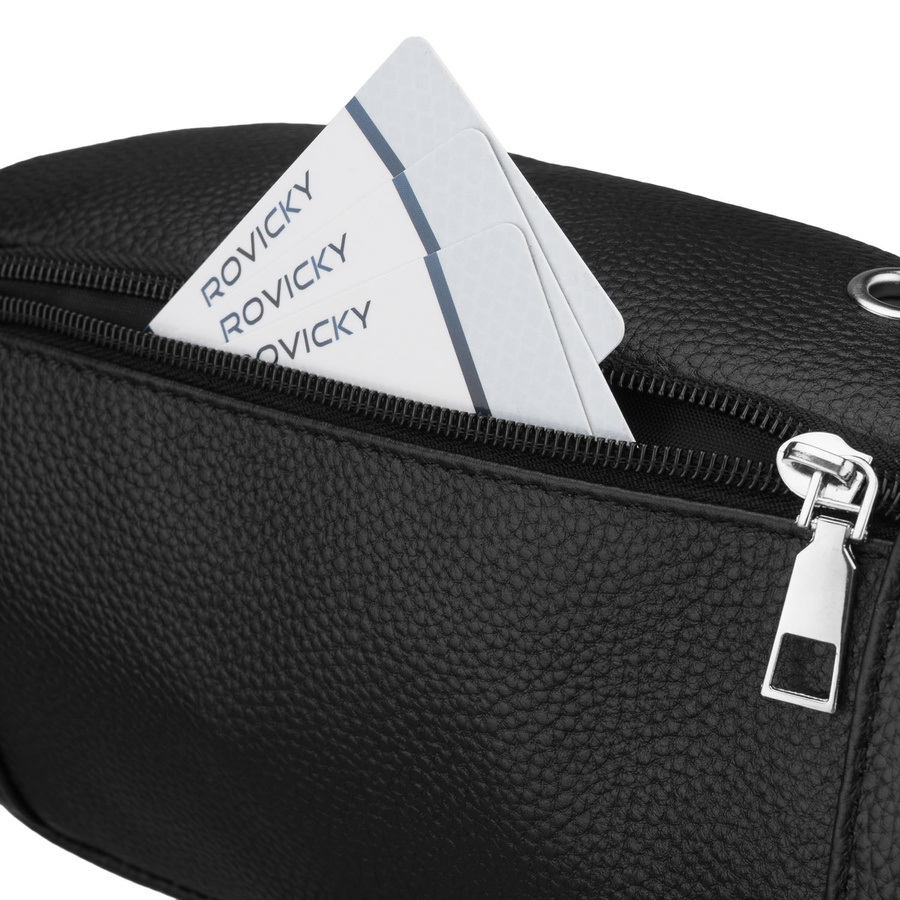 Schwarze Herrengürteltasche aus echtem Leder, ein Kammer - Rovicky – Bild 7