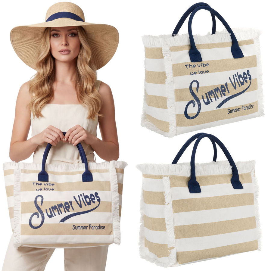 Große Strandtasche mit Reißverschluss weiß-beige Shopper Bag - Peterson – Bild 15