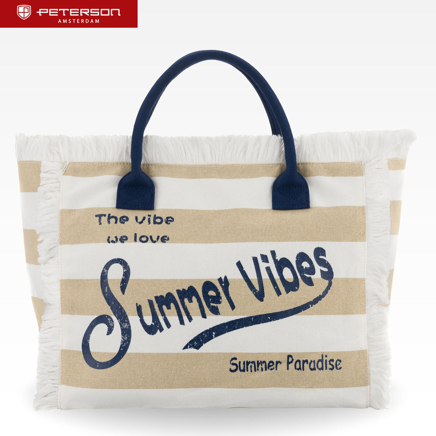 Große Strandtasche mit Reißverschluss weiß-beige Shopper Bag - Peterson