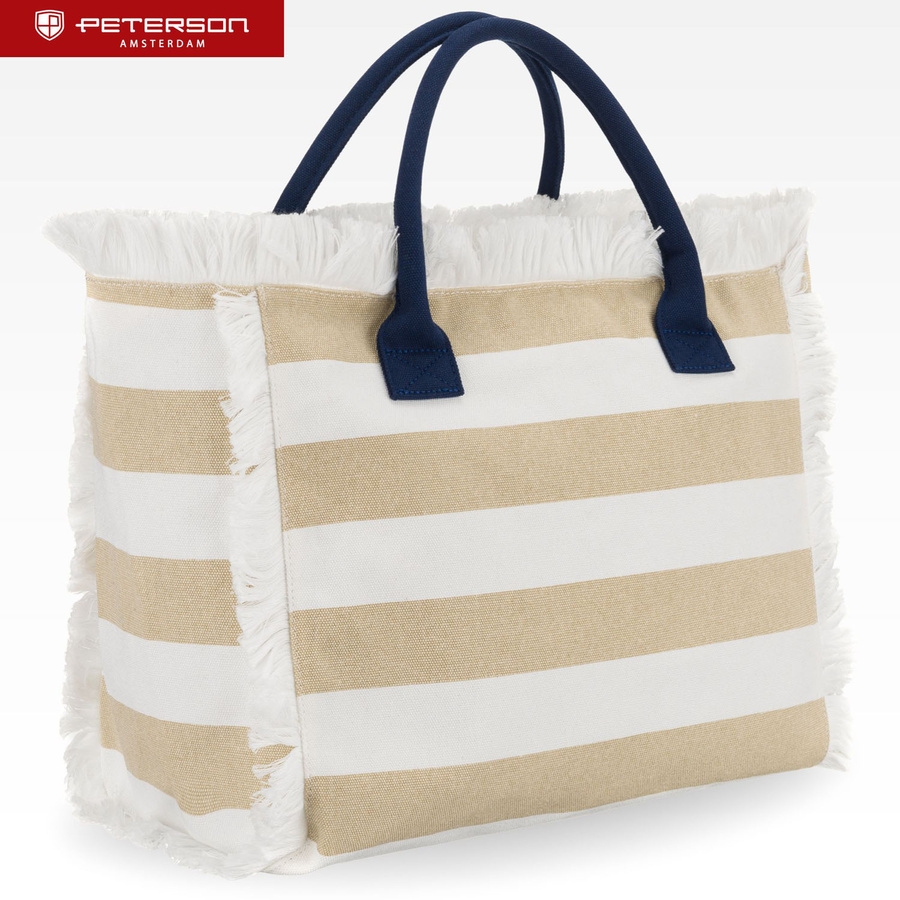 Große Strandtasche mit Reißverschluss weiß-beige Shopper Bag - Peterson – Bild 4