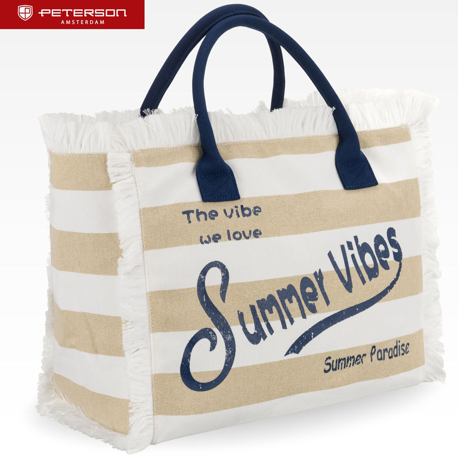 Große Strandtasche mit Reißverschluss weiß-beige Shopper Bag - Peterson – Bild 2