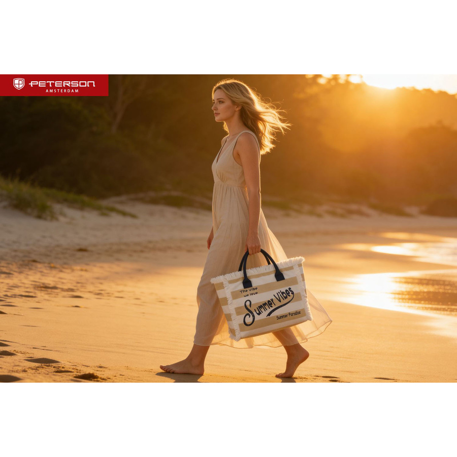 Große Strandtasche mit Reißverschluss weiß-beige Shopper Bag - Peterson – Bild 19