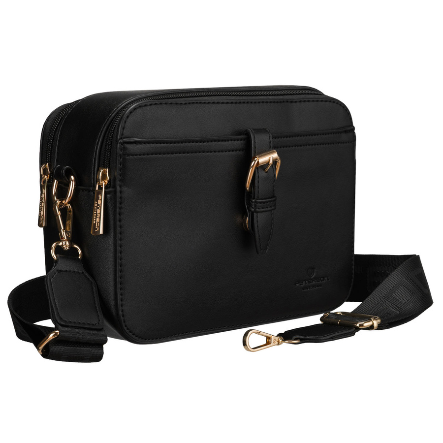 Schwarze kleine Damen-Umhängetasche Crossbody aus Öko-Leder - Peterson