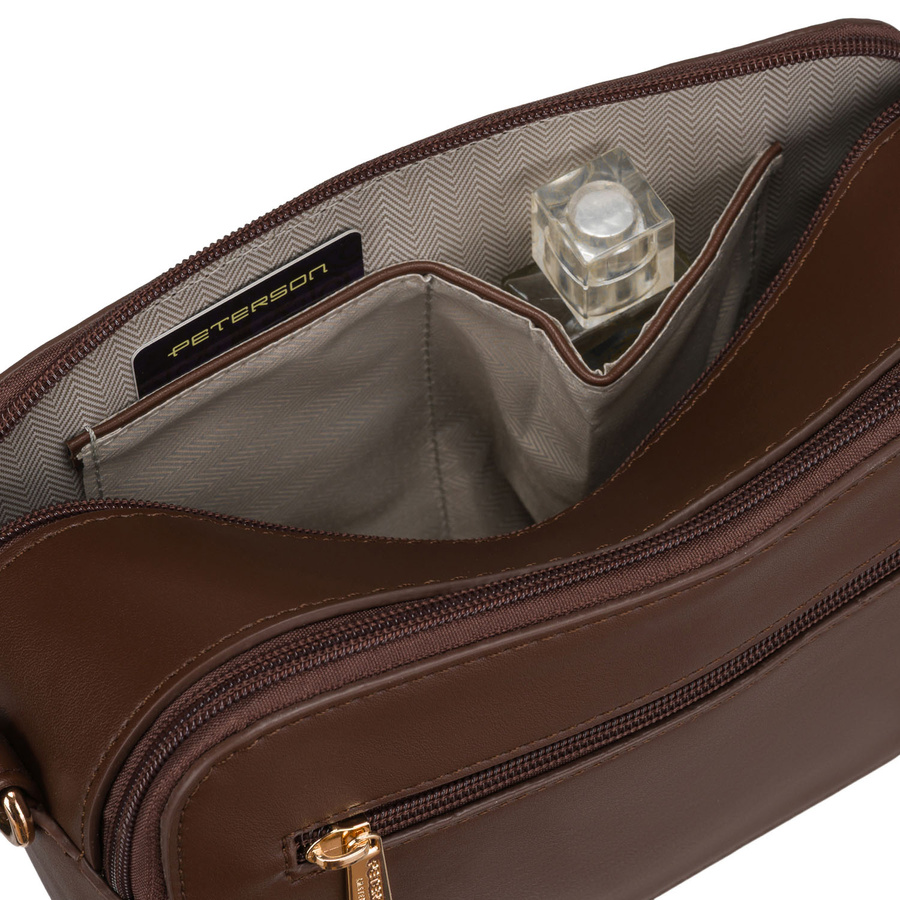 Braune kleine Damen-Umhängetasche Crossbody aus Öko-Leder - Peterson – Bild 11